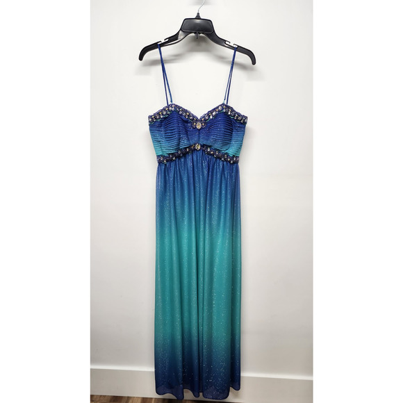 Cachet Women's Y2K Teal/Blue Ombre Formal/Prom Sleeveless Maxi Dress/Gown Size 8 - Picture 1 of 12